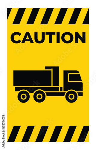 Caution Sign Featuring Heavy Truck Icon on Yellow Background for Safety