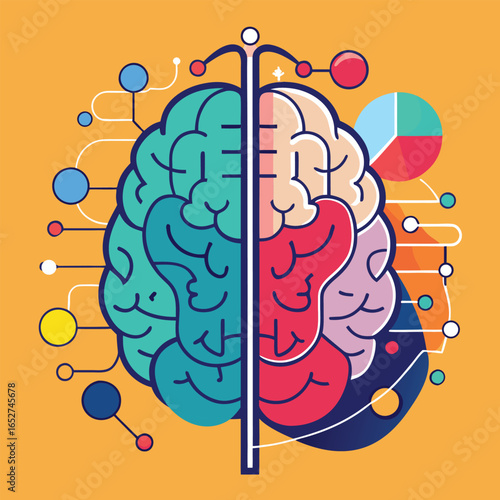 Human brain and neural network. Artificial intelligence concept. Vector illustration.