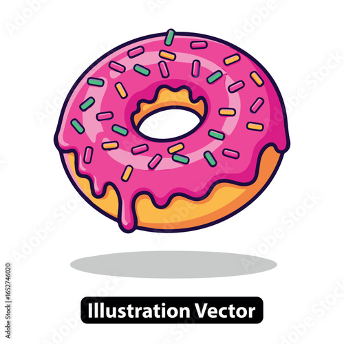 Delicious Pink Donut with Sprinkles Yummy Illustration