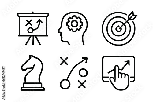 Strategy icons for business planning and goal setting strategy goal icons