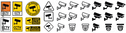 Various CCTV Security Camera Signs and Icons for Surveillance Use