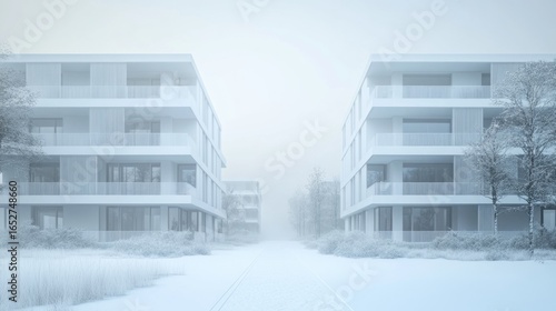 Modern architecture in snowy winter landscape