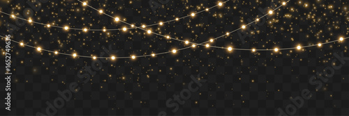 Christmas garland group. Glowing effect, sparkling gold dust, vector bright twinkling stars for a festive mood in your design.