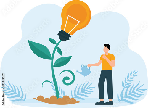 Businessman water tree light bulb for put think growth mindset different fixed mindset concept
