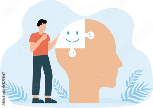 Businessmen put Positive thinking signs on the big head human concept.

