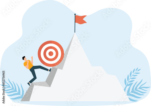 Achieve goal and success pushing heavy boulders to mountain peak and hardship and burden concept
