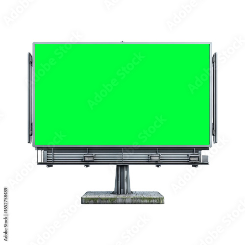 Blank Billboard Displaying Green Screen on Isolated Transparent Background