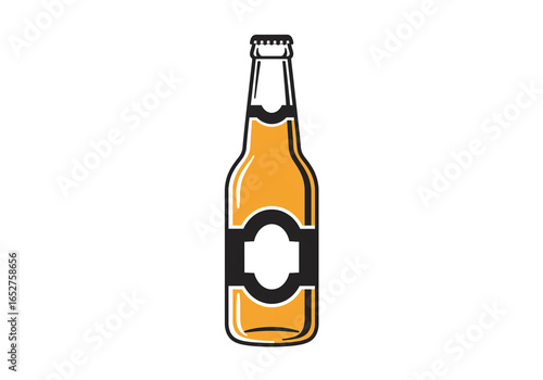 Isolated beer bottle with black label and yellow liquid on a white background in a vector style
