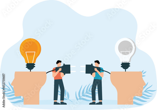 Businessman trying to connect plug light bulb, network connection creative mobilization light bulb charging brain concept
