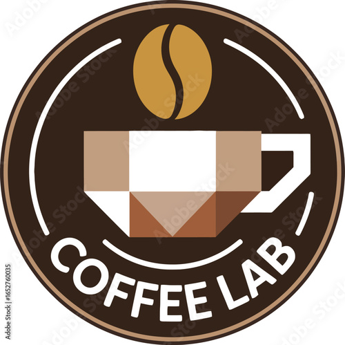 Coffee Lab Logo with Coffee Bean and Cup in Geometric Style Vector Design