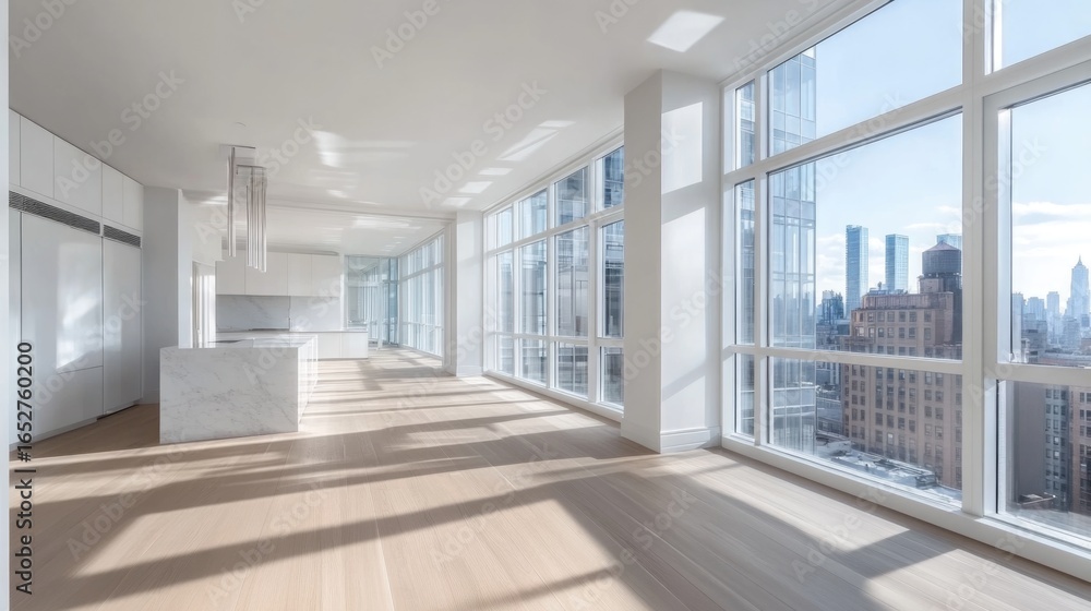 Fototapeta premium Modern apartment with skyline view