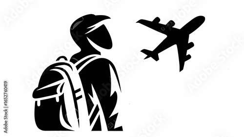Backpacker Watching Airplane in Sky Wanderlust Them