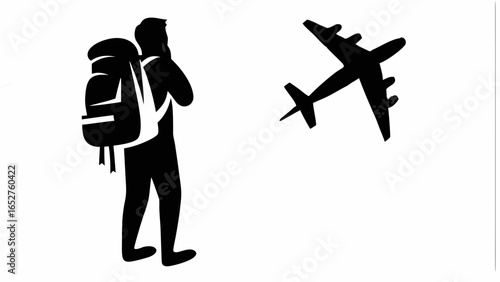 Backpacker Watching Airplane in Sky Wanderlust Them