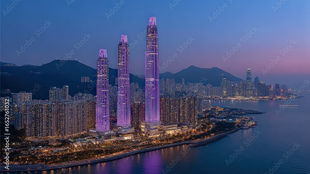 Obraz premium Illuminated Skyscrapers Of Hong Kong At Night