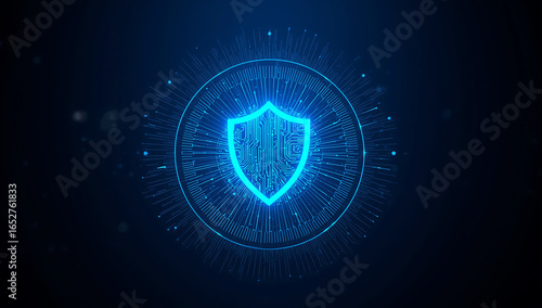 Wallpaper Mural Glowing blue digital shield symbol representing cybersecurity and data protection on a dark background Torontodigital.ca