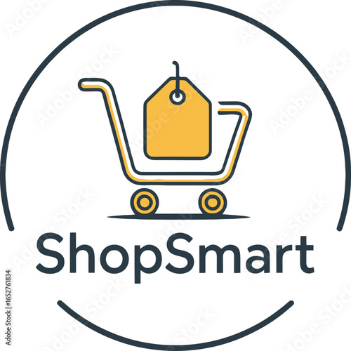 Shop Smart Logo with Price Tag in Shopping Cart for Retail Promotion