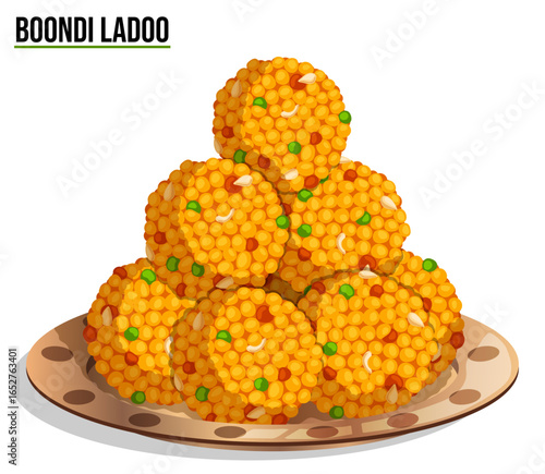 Boondi Ladoo Served in Plate. Traditional Indian Sweets Illustration