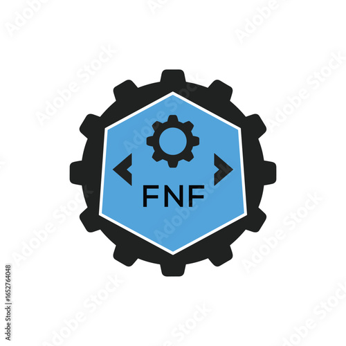 FNF Industrial Gear Logo Design – Engineering, Mechanical, and Construction Branding Icon. FNF Letter Logo.
