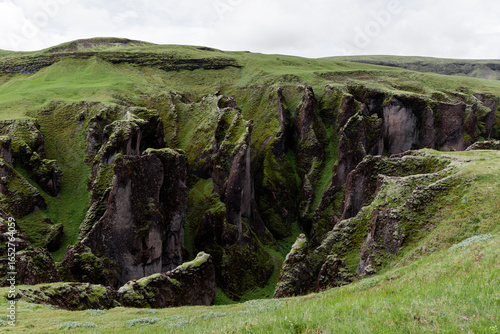 Green hill view in Fjadrargljufur canyon in Iceland.