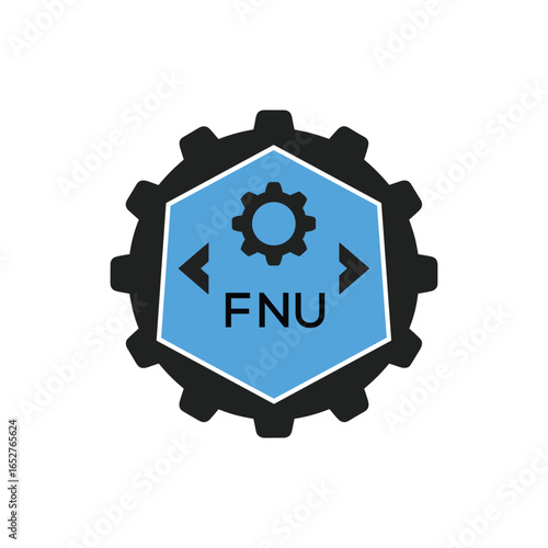 FNU Industrial Gear Logo Design – Engineering, Mechanical, and Construction Branding Icon. FNU Letter Logo.
