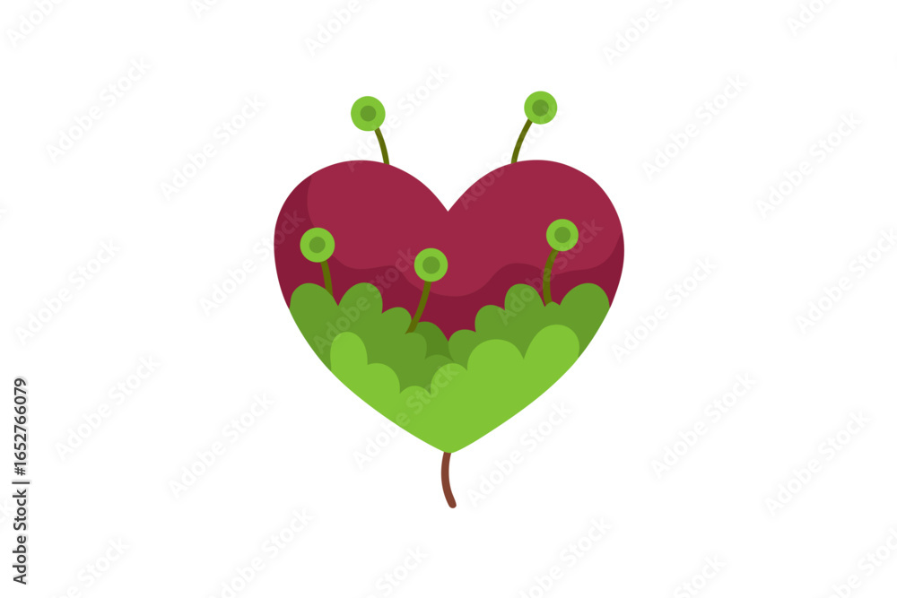 Fototapeta premium heart shaped moss patch with sprouting flowers