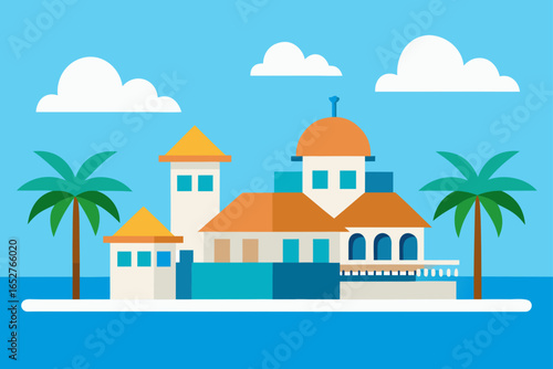 vector illustration of a beach with houses