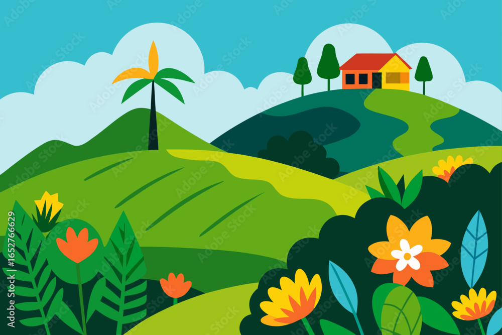 Fototapeta premium hillside farm of tropical flowering shrubs