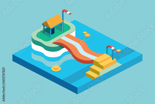  isometric water park with splash features and wave