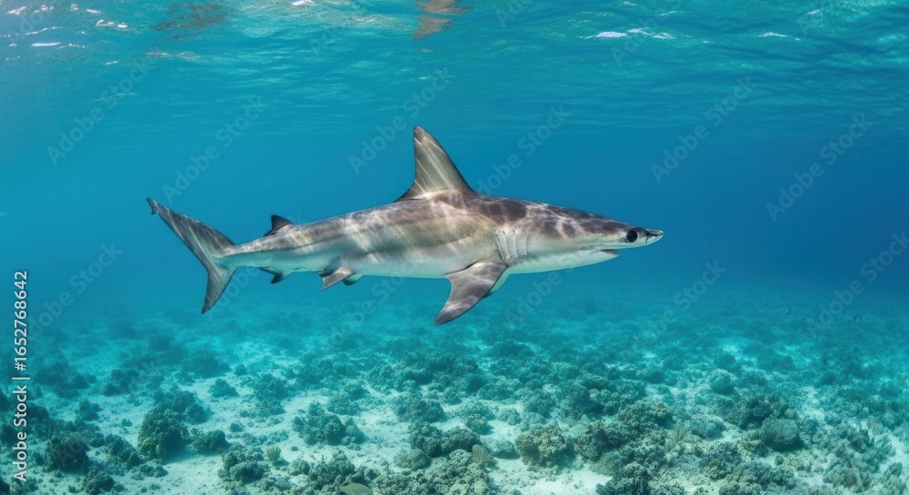 Fototapeta premium Underwater shot of a shark in coral reef