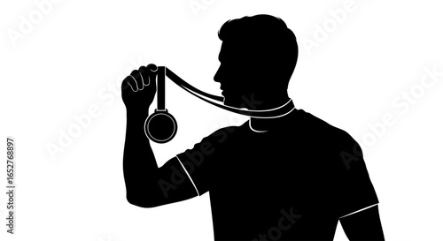 champion silhouette with medal transparent background for design projects