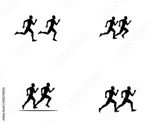Silhouette of Two Athletes Running Side by Side Sports Vector Isolated on White Background