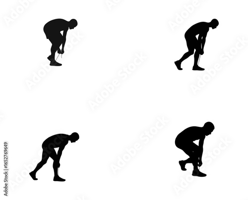 Silhouette of Runner Tying Shoelaces Athletic Preparation Vector Isolated on White Background