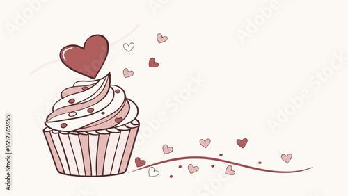 Valentine cupcake with heart topping silhouette.