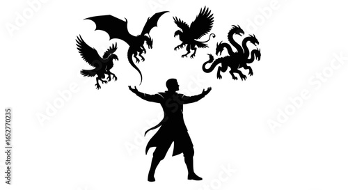 master of mythical creatures transparent background silhouette illustration