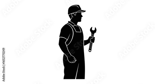 mechanic silhouette with wrench transparent background for design projects