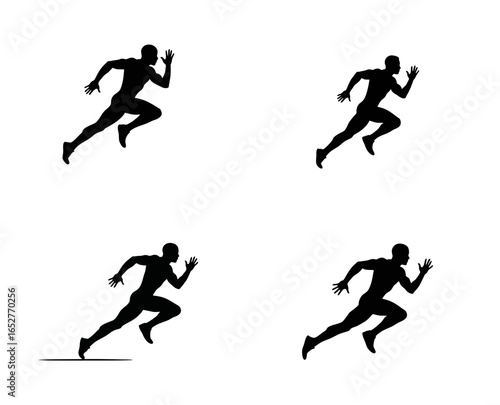 Silhouette of Man Sprinting Forward Running Athlete Vector Isolated on White Background