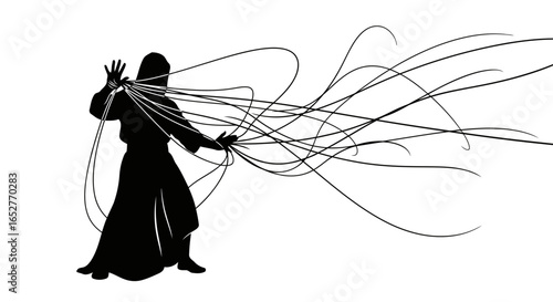 mystical figure with flowing lines transparent background illustration