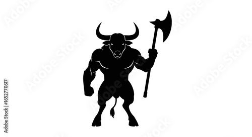 powerful minotaur with axe transparent background png for design projects