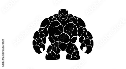 powerful stone golem illustration transparent background for game design