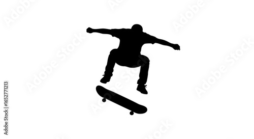 skateboarder silhouette transparent background isolated action shot for design projects