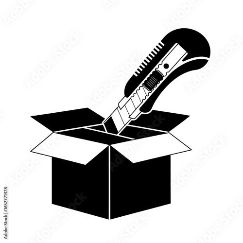 transparent background box cutter icon isolated vector illustration for packaging design