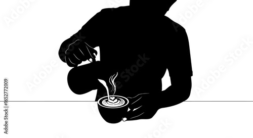 transparent background coffee art silhouette barista making latte art