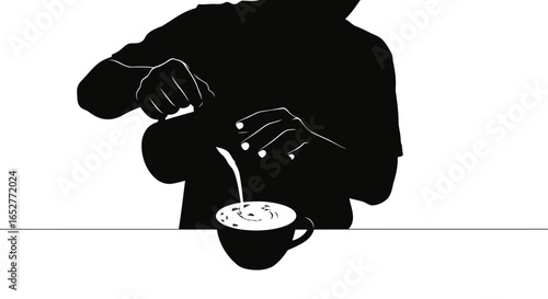 transparent background coffee silhouette barista pouring latte art
