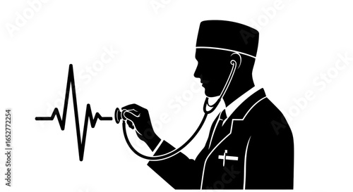 transparent background doctor silhouette ecg heartbeat checkup illustration
