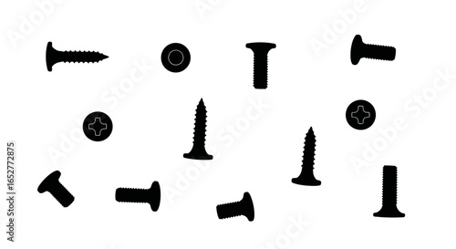 transparent background isolated collection of screws and bolts for design projects