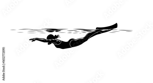 transparent background isolated silhouette of a swimmer with fins for design projects