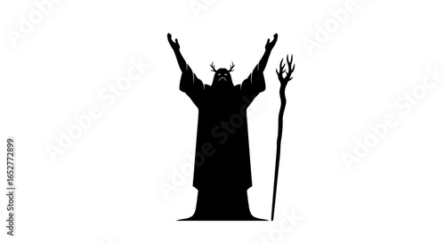 transparent background isolated silhouette of a mystical shaman for design projects