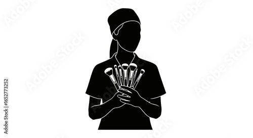 transparent background makeup artist silhouette with brushes perfect for design projects