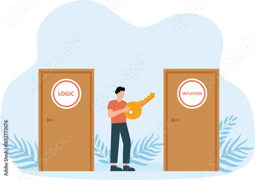 Decide direction between Intuition or logic. Choice way concept. Decision business metaphor concept

