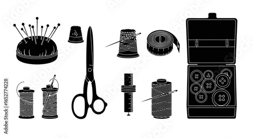 transparent background sewing kit icons thread needles scissors more